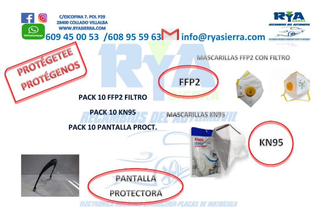 mascarillas FFP2, mascarillas KN95 y pantallas protectoras covid 19